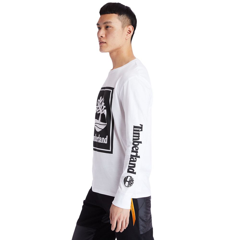 Camisetas Timberland Hombre Long-Sleeve Logo Negras/Blancas - Chile HPG-081796